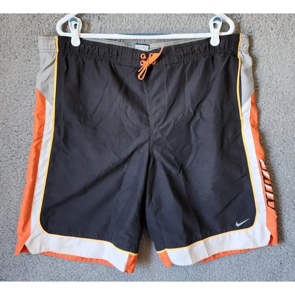Nike Beach Black &‎ Orange Athletic Lined Board Shorts Swim Trunks Size Large